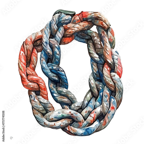 Rope Chain Necklace, watercolor drawing vector, isolated on a white background.