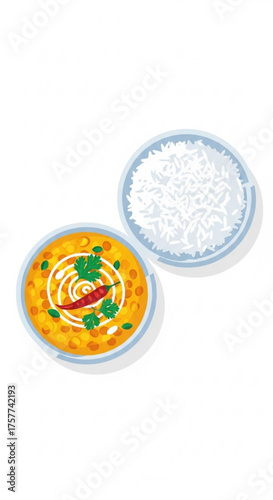 Lentil dal served with white basmati rice on a plate  