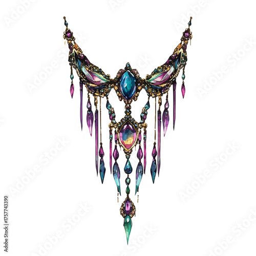 watercolor of Rhinestone Body Chain, vector, isolated on a white background.