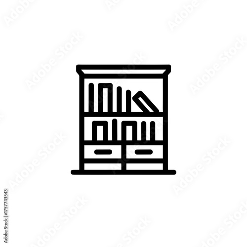 Vector icon of a bookshelf with books on a transparent background, representing education and knowledge.