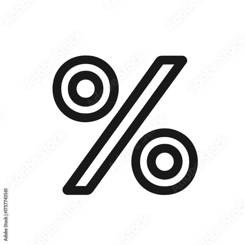 Percentage symbol vector icon illustrated in black on transparent background