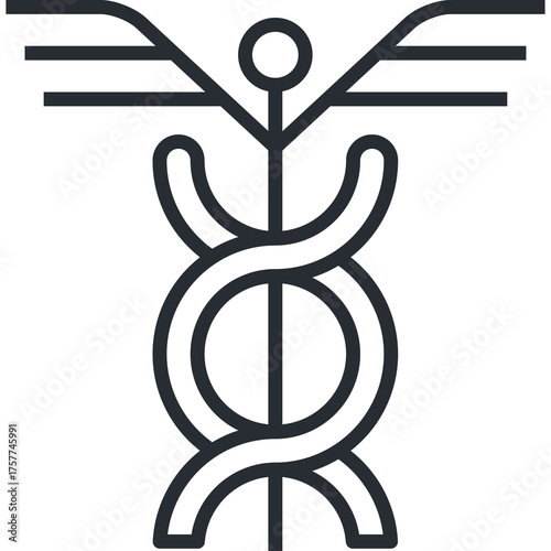 Medical Symbol Caduceus With DNA Helix On Transparent Background In Dark Grey And White