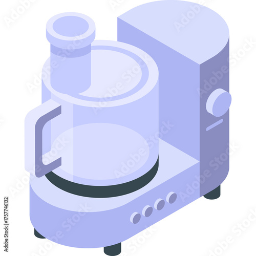 Modern Light Purple Kitchen Food Processor With Transparent Bowl And Chrome Accents On White Background Isometric View