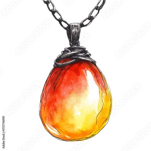 Pendant Necklace, watercolor clipart vector, isolated on a white background.