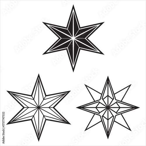 five pointed star vector line art design