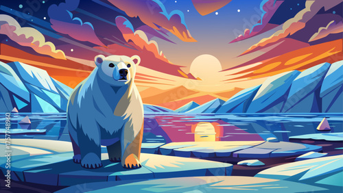 Very beautiful polar bear (Ursus maritimus) standing in the snow under soft evening light on the pack ice near Kaktovik, Arctic National Wildlife Refuge, Alaska, USA, symbolizing Arctic wilderness and