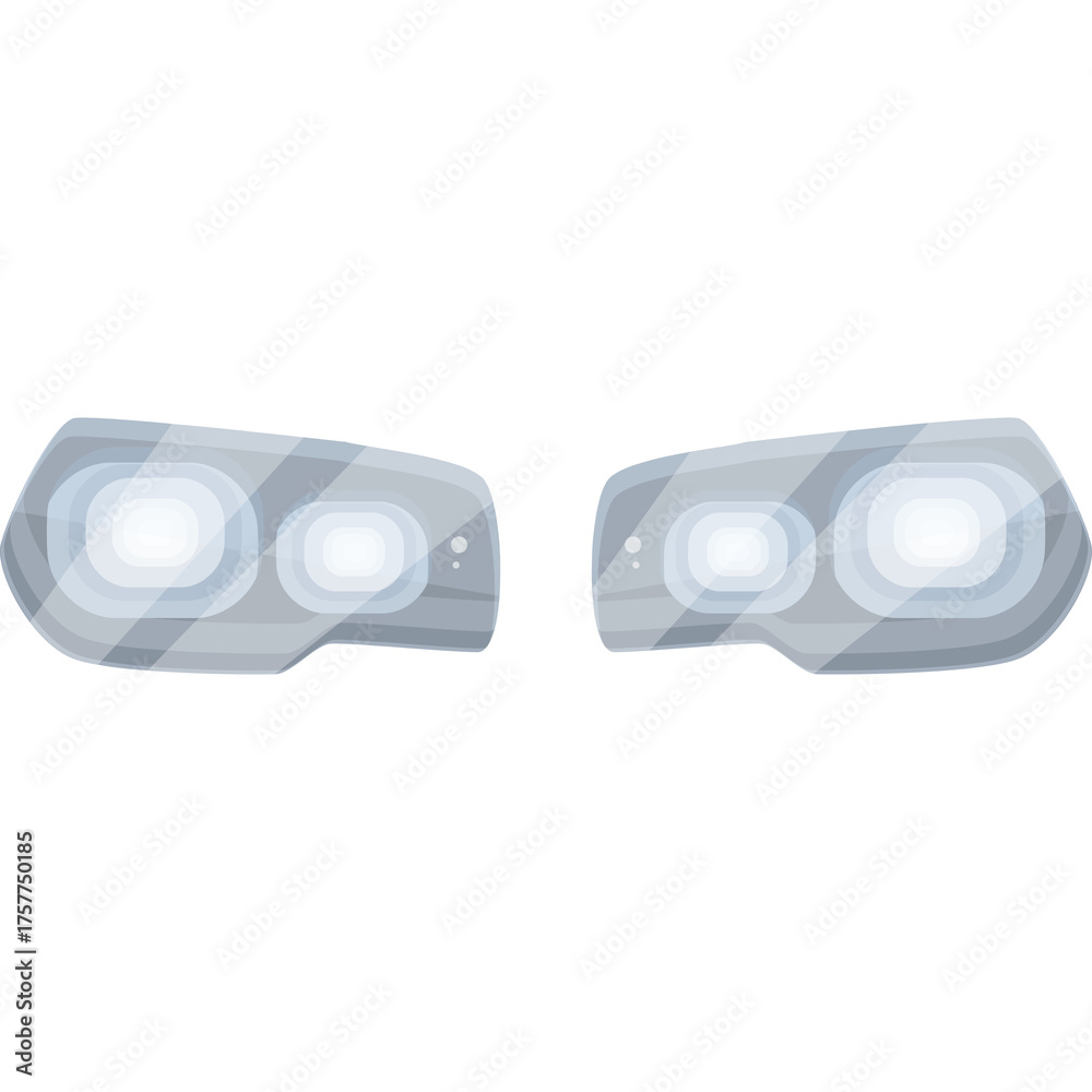 Fototapeta premium Pair Of Modern Car Headlights With Reflective Chrome Housing And Bright White Light Bulbs Isolated On Transparent Background