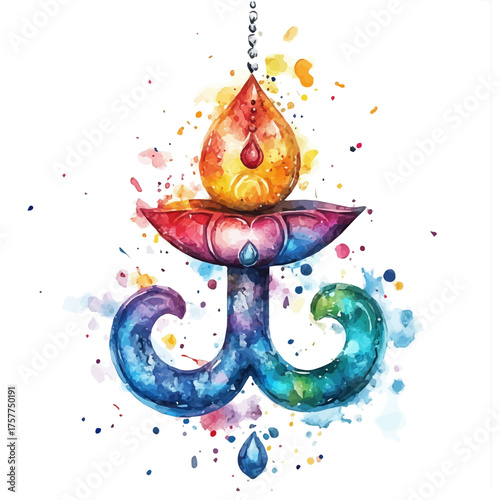 Om Pendant, watercolor clipart vector, isolated on a white background.