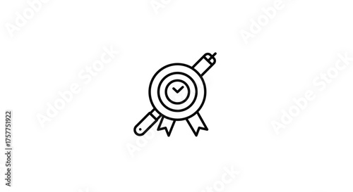 A simple black and white illustration of a target with a checkmark