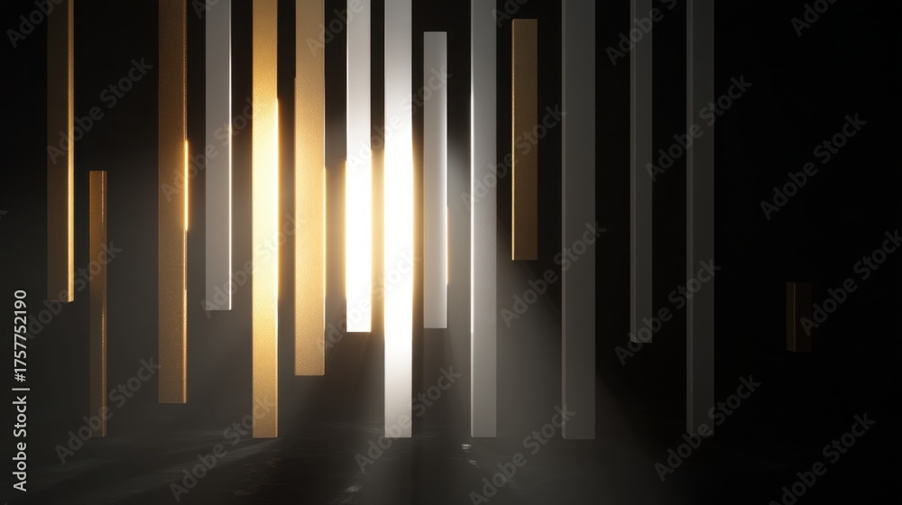 Fototapeta premium Abstract Composition of Hanging Vertical Lines with Soft Light in a Dark Environment Creating a Mysterious and Artistic Atmosphere