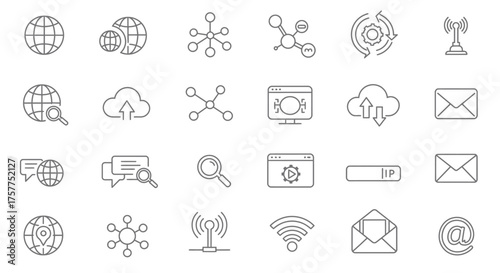 Connectivity concepts illustrated with various network and communication line icons
