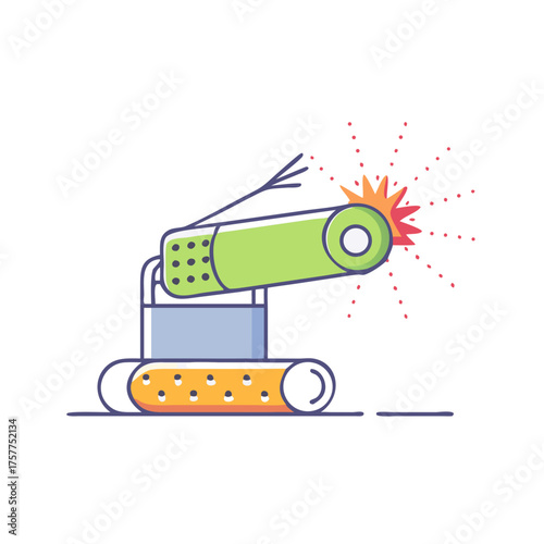 Illustration of a quirky and playful cartoon cannon firing a fiery blast