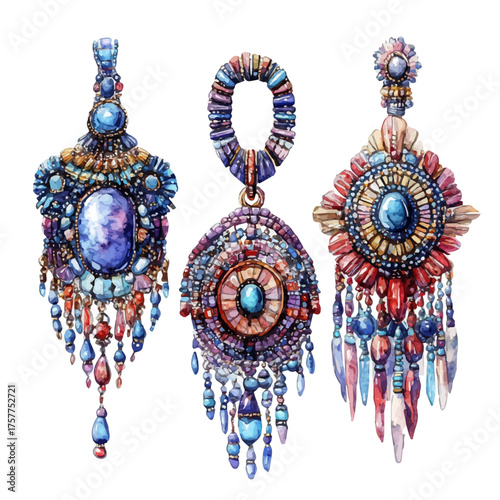 watercolor of Native American Turquoise Jewelry, vector, isolated on a white background.