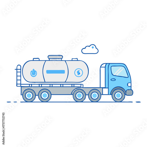 Cartoon drawing of a water truck for commercial or industrial purposes