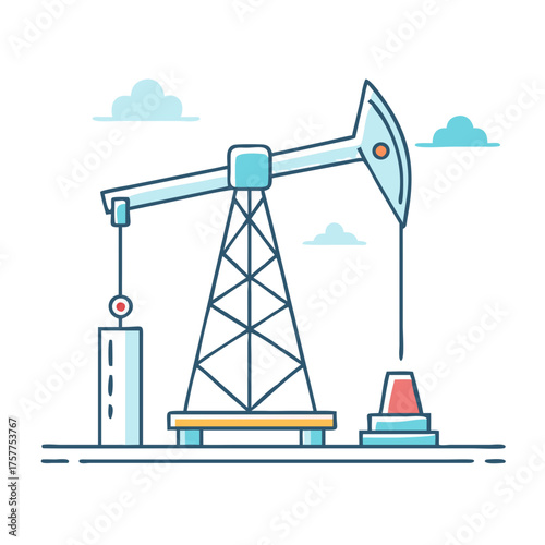 Stylized oil pump with clouds, representing resource extraction and energy industry