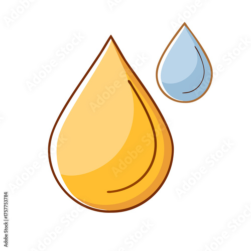 Two stylized water droplets one yellow the other light blue illustration