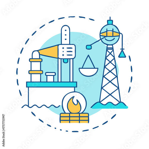 Modern graphic illustration of natural gas and petroleum industry infrastructure