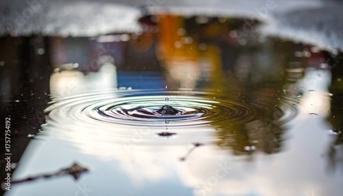 Macro photo of puddle, waterdrop, close up, zoom