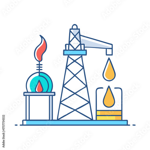A colorful illustration showcasing the process of oil and gas extraction