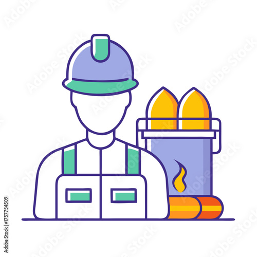 Illustration of a construction worker wearing a hard hat with molten material