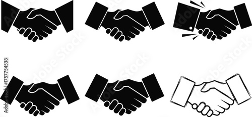 handshake icon silhouettes, business agreement vector, partnership gesture icon set, cad drawing flat vector illustration