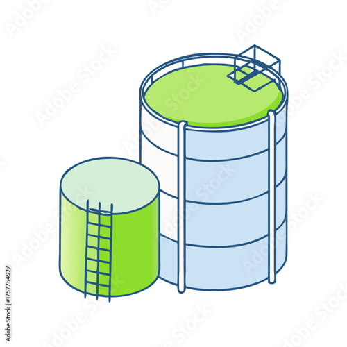 Illustration of Industrial Tanks, Storage Facilities, for Chemical or Water Processing