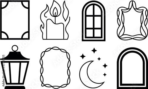 Collection of artistic and magical themed line art vector illustrations