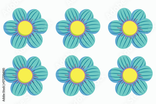 Floral pattern with bright turquoise blossoms and sunshine yellow centers