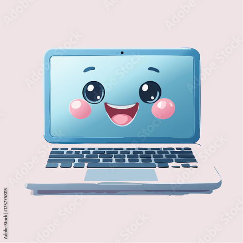 Happy cartoon laptop computer screen face