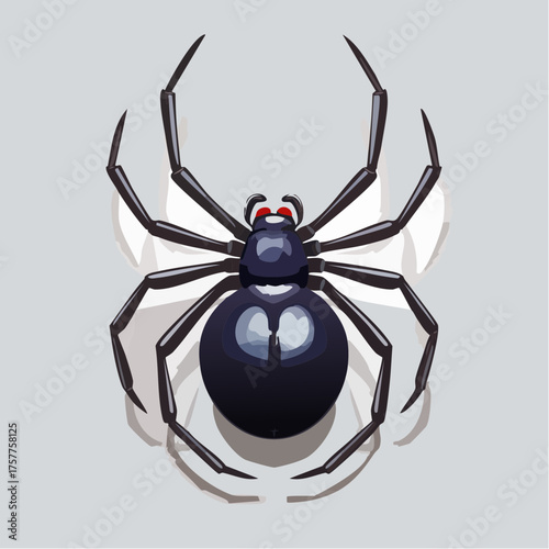 Black spider with red eyes on light background