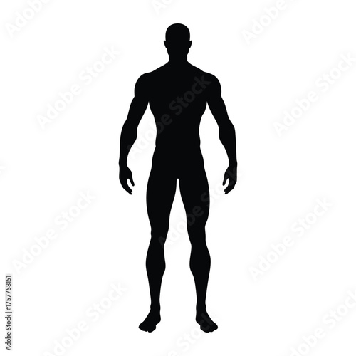 Full body silhouette of fit man standing isolated on white