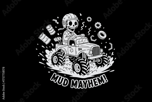 Skeleton Mud Truck Mayhem - Off-Road Adventure with a Skeletal Driver.