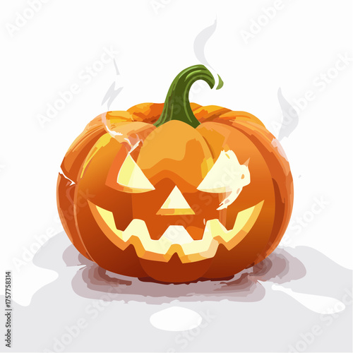 Spooky Halloween carved pumpkin with smoke transparent background