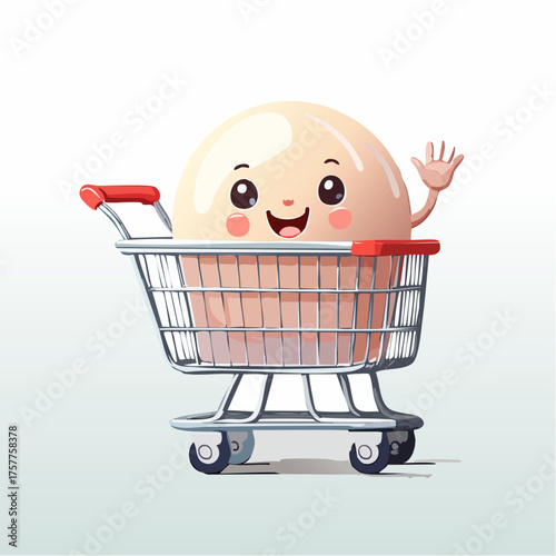 happy egg character in shopping cart with transparent background