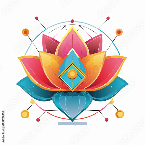 Colorful geometric lotus flower symbol with transparent background