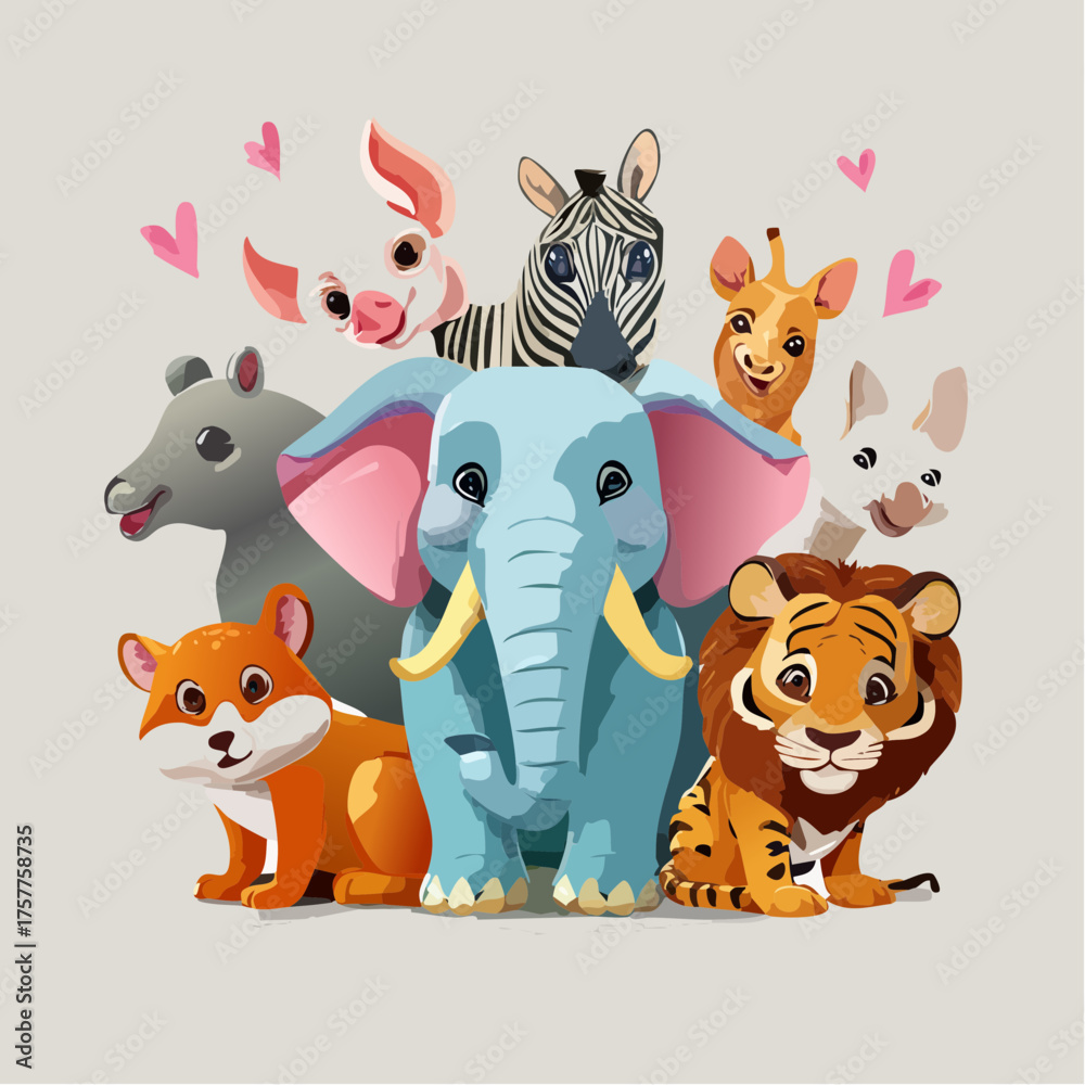 Naklejka premium Happy cartoon jungle and safari animals group