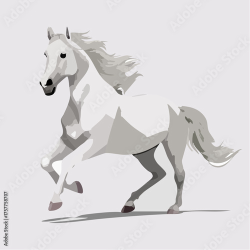Running white horse in stylized geometric graphic form
