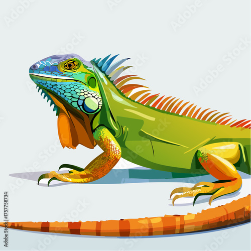 Colorful green iguana lizard tropical reptile animal