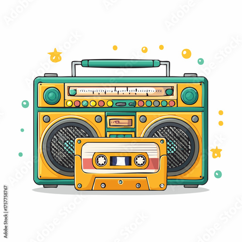 retro boombox and cassette with transparent background