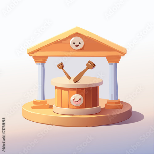 Cartoon courthouse drum gavels smiling with transparent background