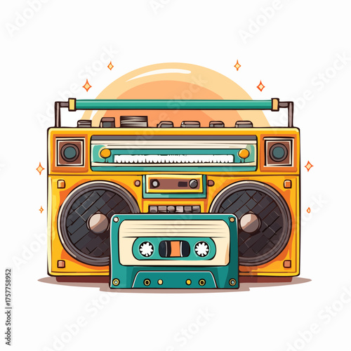 retro boombox with cassette tape with transparent background