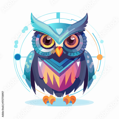 Vibrant abstract owl symbol with transparent background