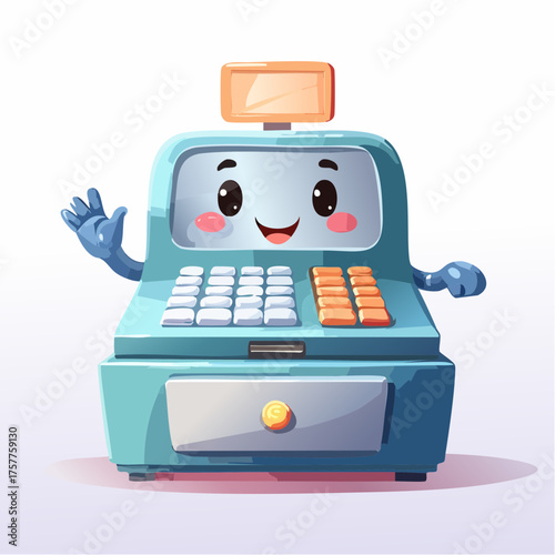 Cartoon cash register character with transparent background