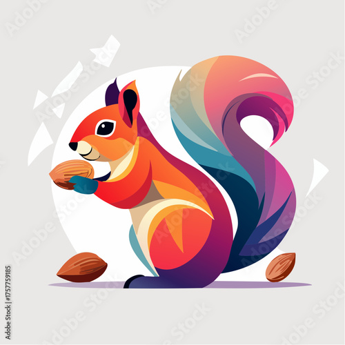 colorful squirrel holding an almond
