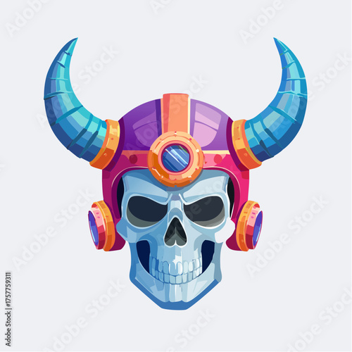 Cartoon skull wearing horned helmet with transparent background