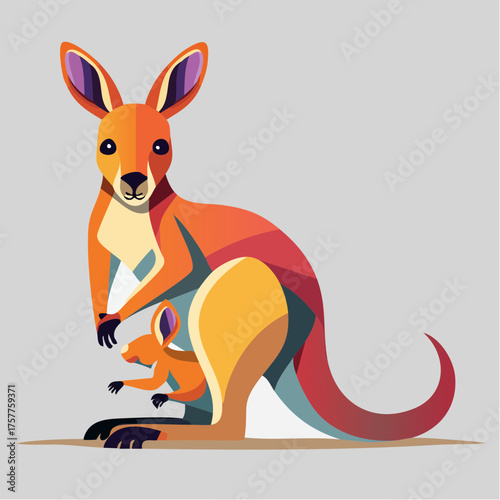 kangaroo with joey modern colorful style