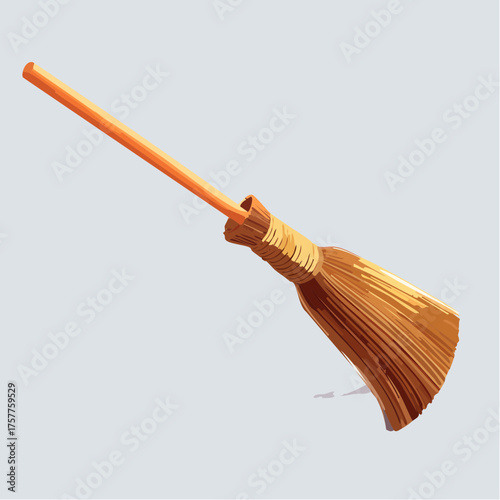 Orange and brown broom for household cleaning
