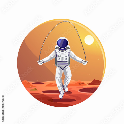 Astronaut skipping rope on Mars surface with transparent background