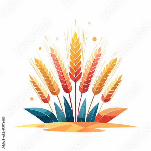 Colorful wheat stalk harvest with transparent background