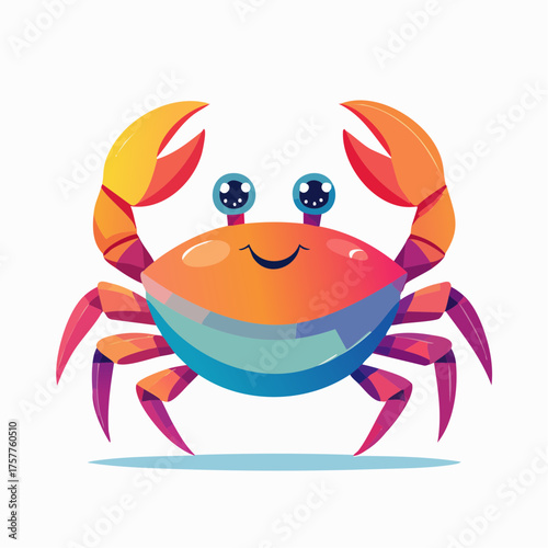Colorful smiling cartoon crab with transparent background